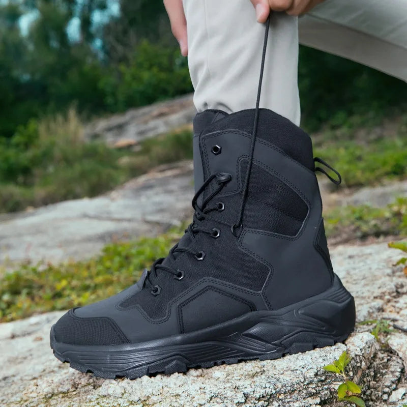 Men Tactical Boots Lace Up Wild Combat Training Boots Anti-slip Outdoor Hiking Shoes Waterproof Jungle Hunting Sneakers Boots