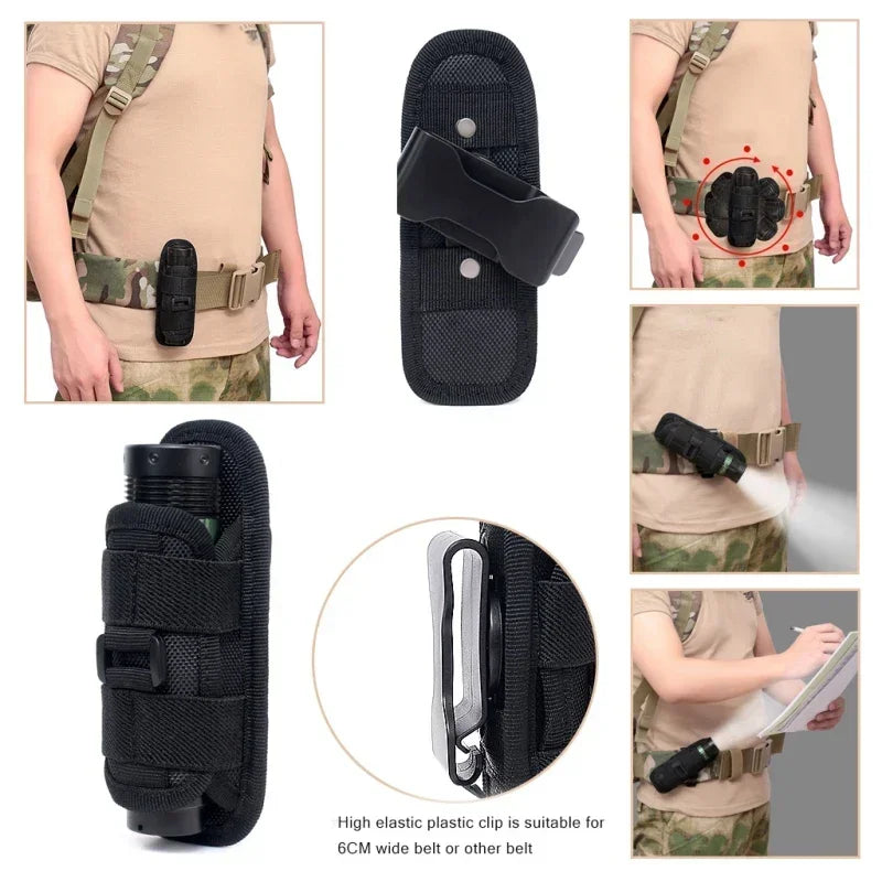 Molle flashlight bag, 360 degree rotatable flashlight cover, hunting lighting accessories, survival kit