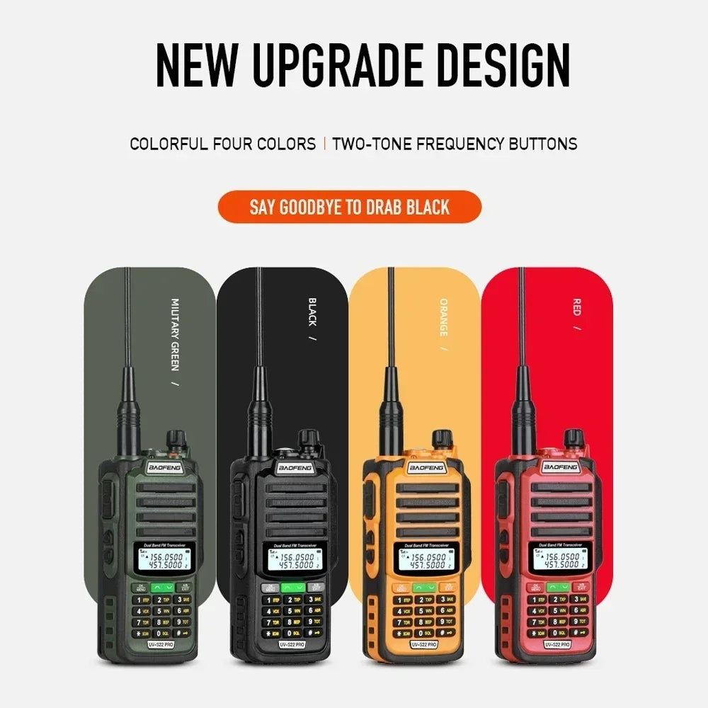 2pcs Baofeng UV-S22 Pro V2 Power Waterproof Hunting Walkie Talkie Type-C Powered UHF VHF Programming Cable Long Range FM Radio
