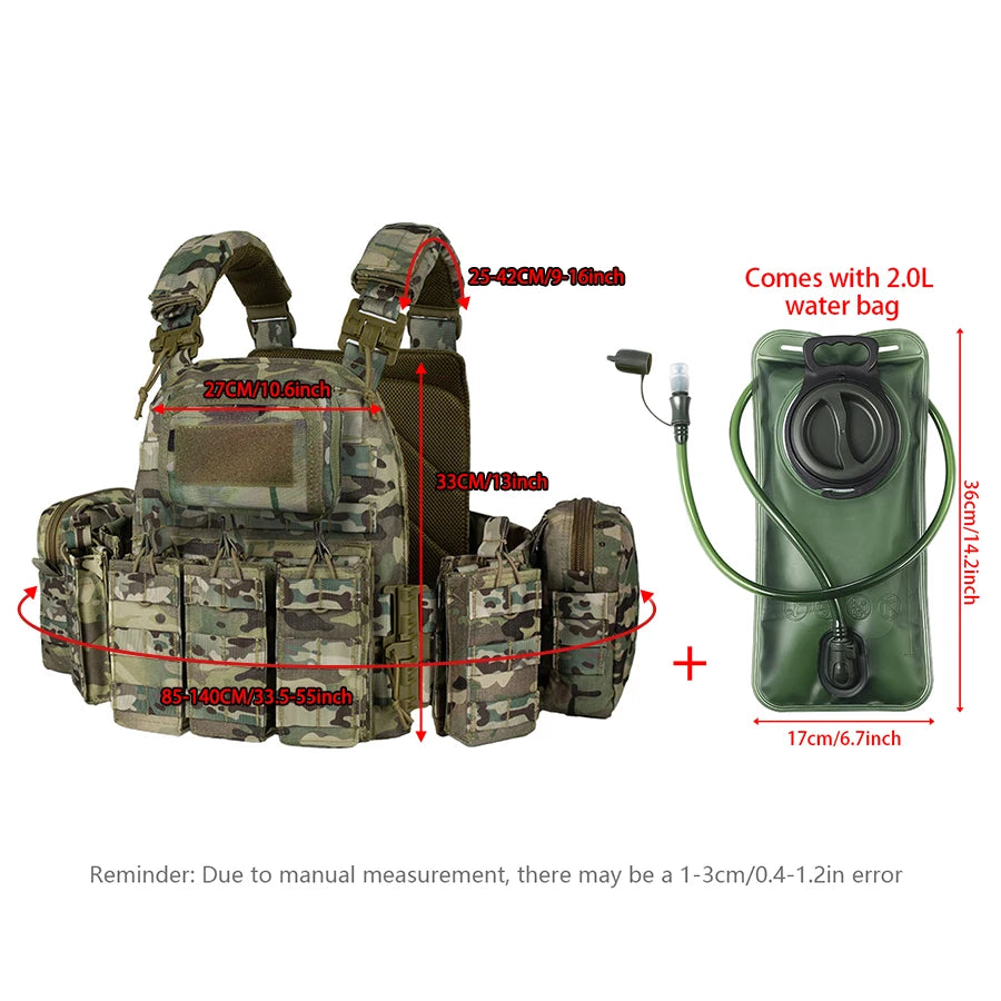 Breathable camouflage vest with quick release buckle design, adjustable vest with 2L water bag, outdoor adventure equipment