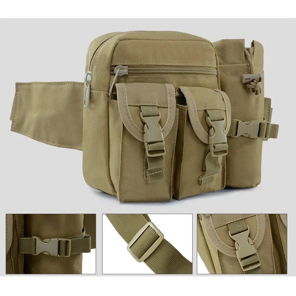 Tactical Waist Belt Bag Nylon Outdoor Fanny Pack Hiking Camping Hunting Water Bottle Holder Phone Pouch Running Sport Waist Pack
