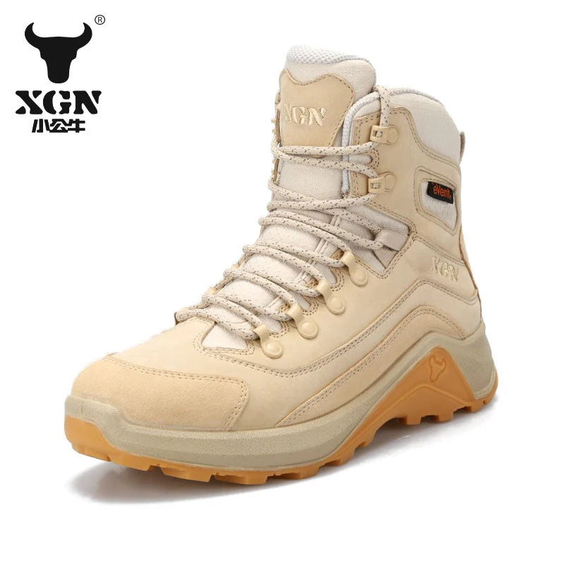 XGN Cowhide Outdoor Hiking shoes Men EVENT waterproof women trekking Sneakers hunting Boots Tactical Desert Combat travel Boots