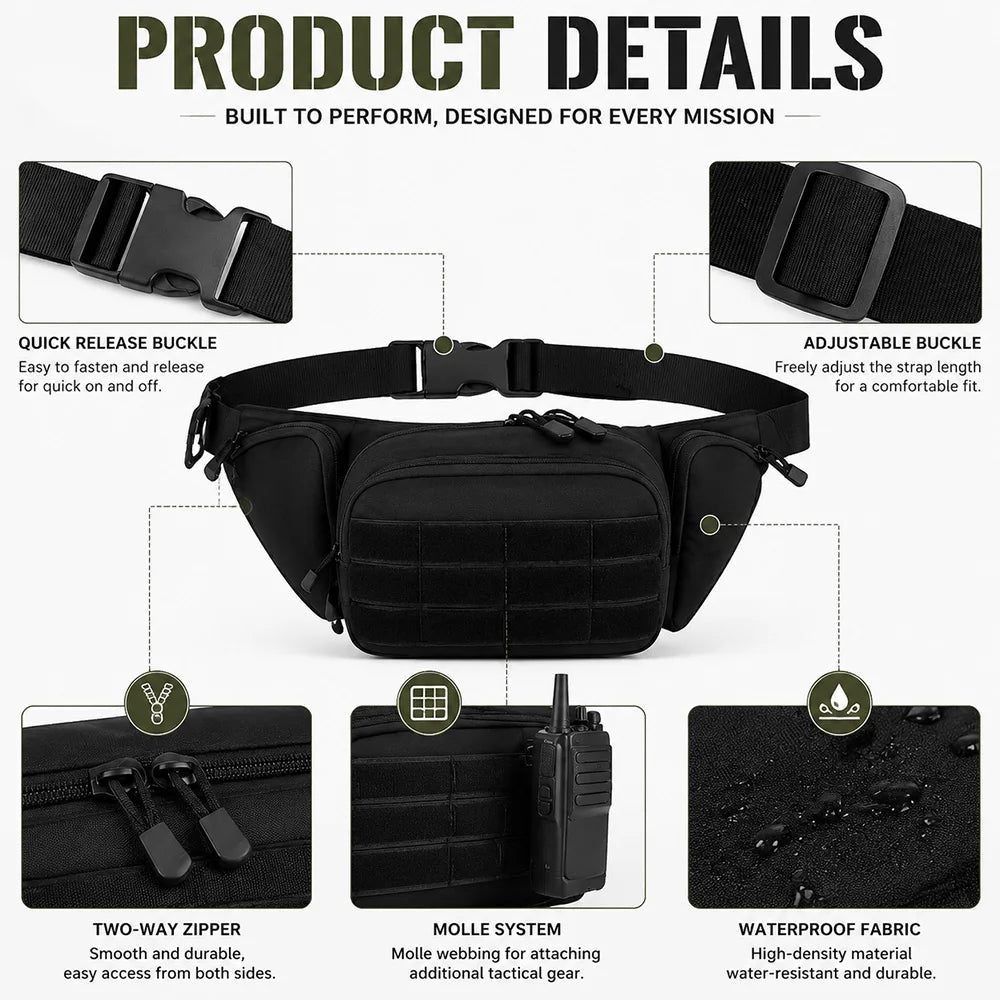 Tactics Outdoor Sports Multi-function Waist Bag with Badge and Buckle, Nylon Hiking Bike Fishing Phone Waist Bag, Men's Shoulder Bag