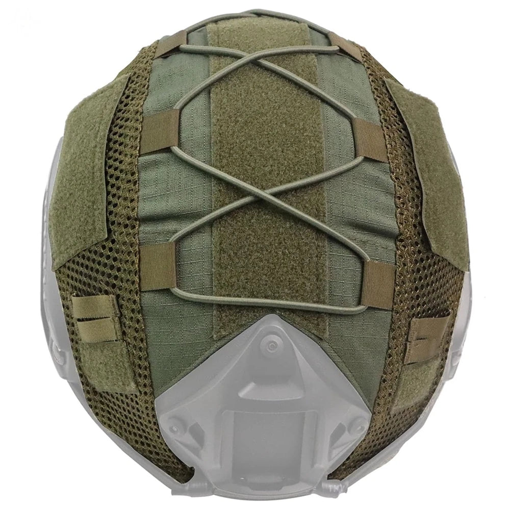Tactical Camo Helmet Cover With Mesh Pouch & Elastic Cord Compatible FAST Helmet For Shooting Paintball Hunting Outdoor Gear