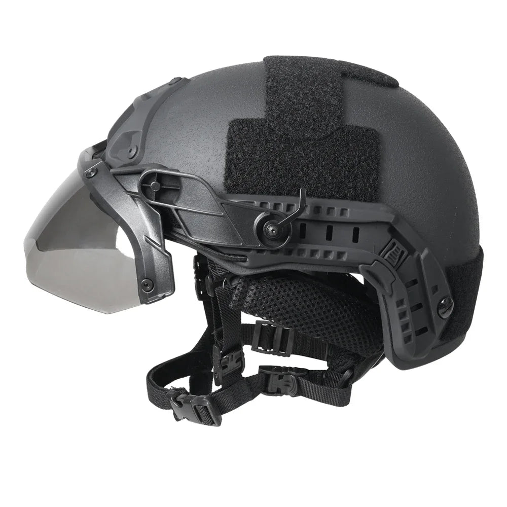 Tactical Helmet OP Goggles with Horns Detachable FAST MICH Helmet Anti Fog and Riot OP CS Adjustable Protective Goggles