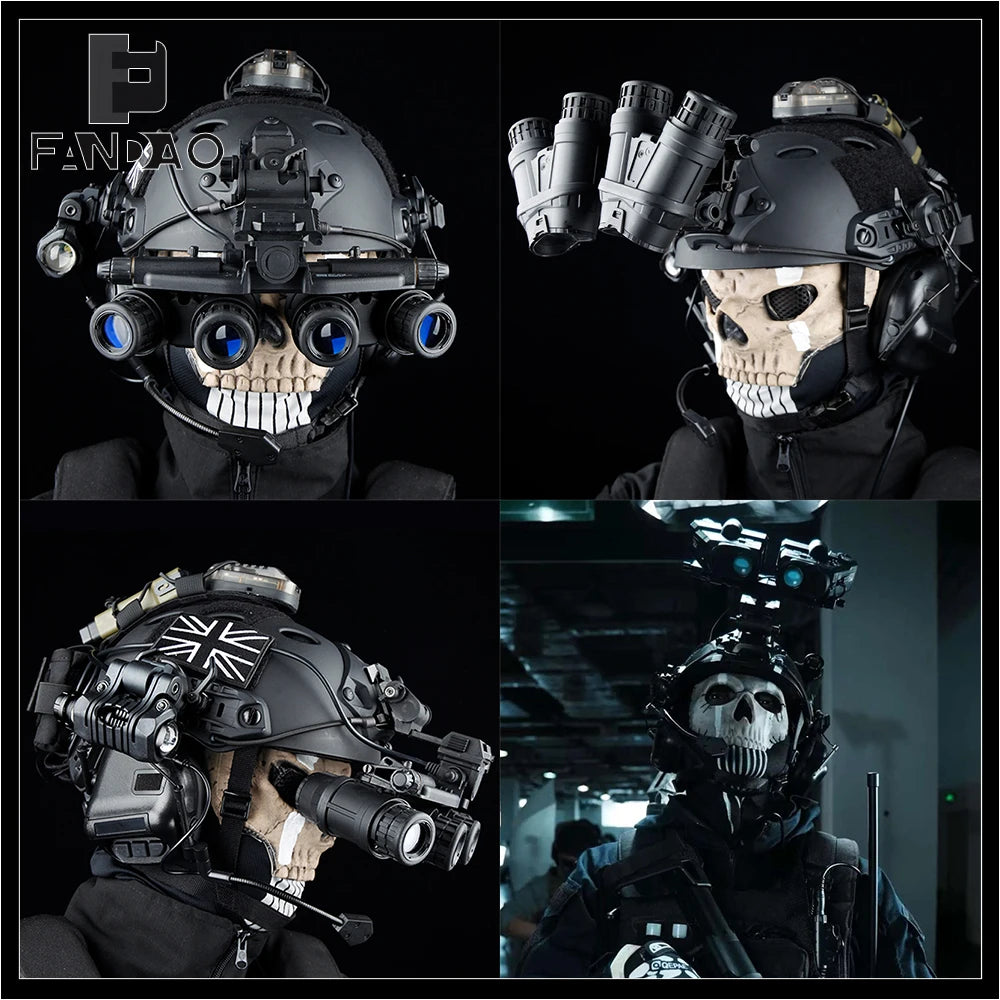 COD Tactical Helmet Set Airsoft Call of Duty 19 Protective Equipment with Ghost Skull Mask Signal Light NVG Model for CS Cosplay