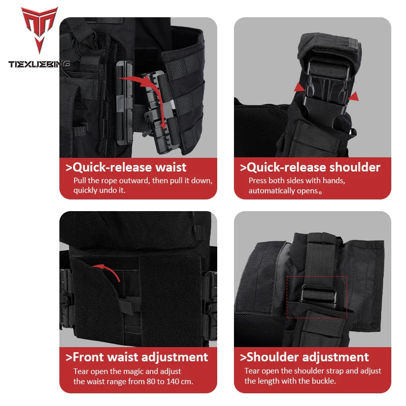 Tiexuebing 6094 Quick Detachable 500D Nylon Tactical Vest Black Combat Gear for Airsoft Plate Carrier Hunting Combat Equipment