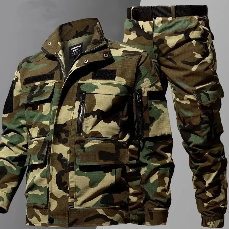 War Games Camouflage Suit Men Tactical Uniform Workwear Sets Multi-pocket Jacket Overalls Cargo Jogger 2Pcs CS Training