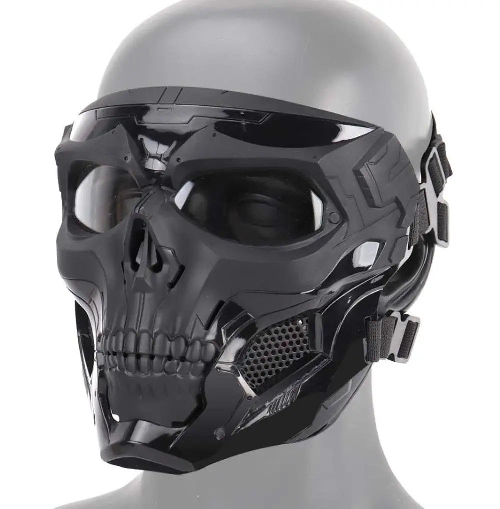 Protective Full Face Tactical Mask Skull Design Clear Goggles Dual Mode Adjustable Strap for Fast Helmet Airsoft Accessories