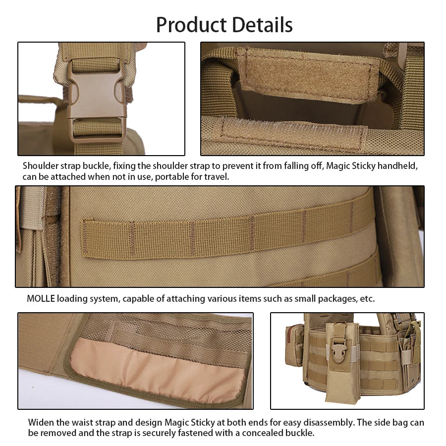 Triple equipment bag MOLLE security duty uniform, detachable hunting vest
