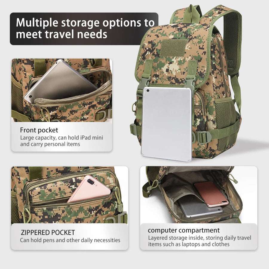 Camouflage Backpack Outdoor Hiking Camping Travel Rucksack with Multiple Pockets