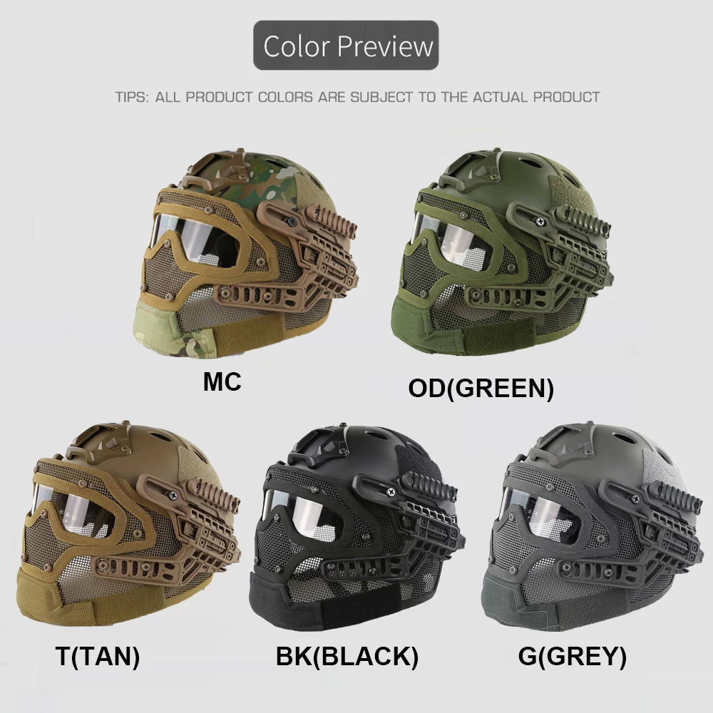 Tactical Protective Helmet, Steel Mesh Face Mask Full Protection Training Helmet, CS Militar Airsoft Paintball Shooting helmets