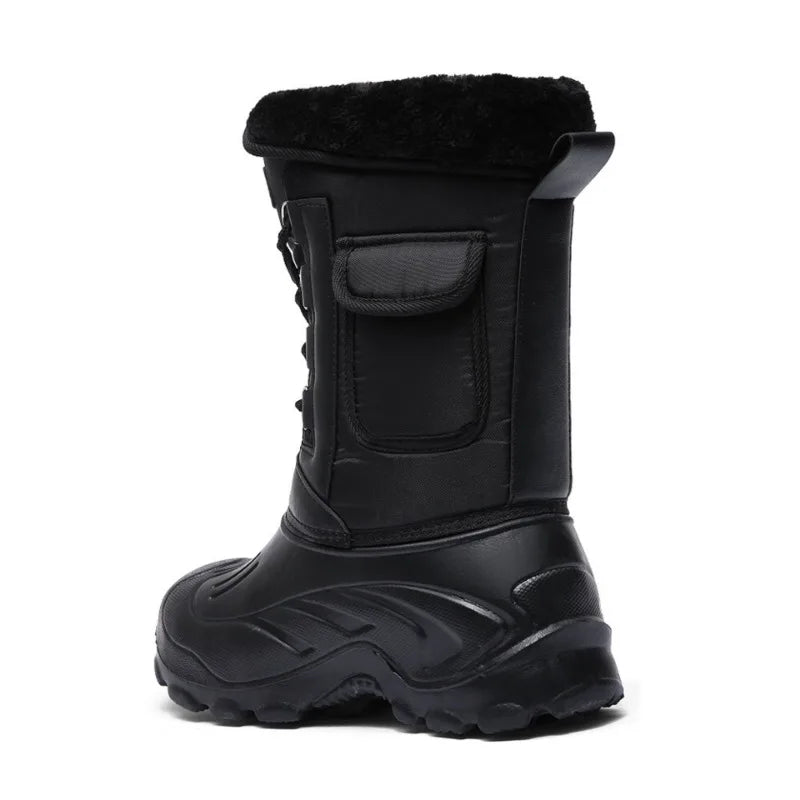 Rain Boots Camouflage Snow Men Boots Rain Shoe Outdoor Waterproof with Fur Plush Warm Male Casual Mid-Calf Work Motorcycle Boots