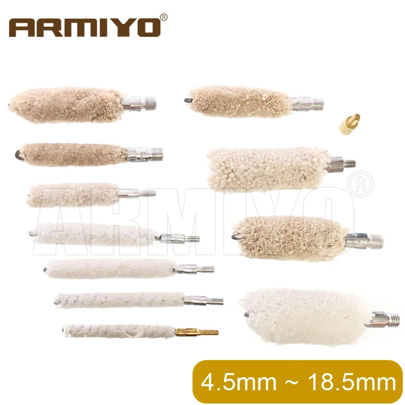 Armiyo 7.62mm .50Cal 20GA 16GA Mop Brush Bore Cleaning Cotton Swabs Pipeline Clean Oiling Aid With Cable Hunting Accessories