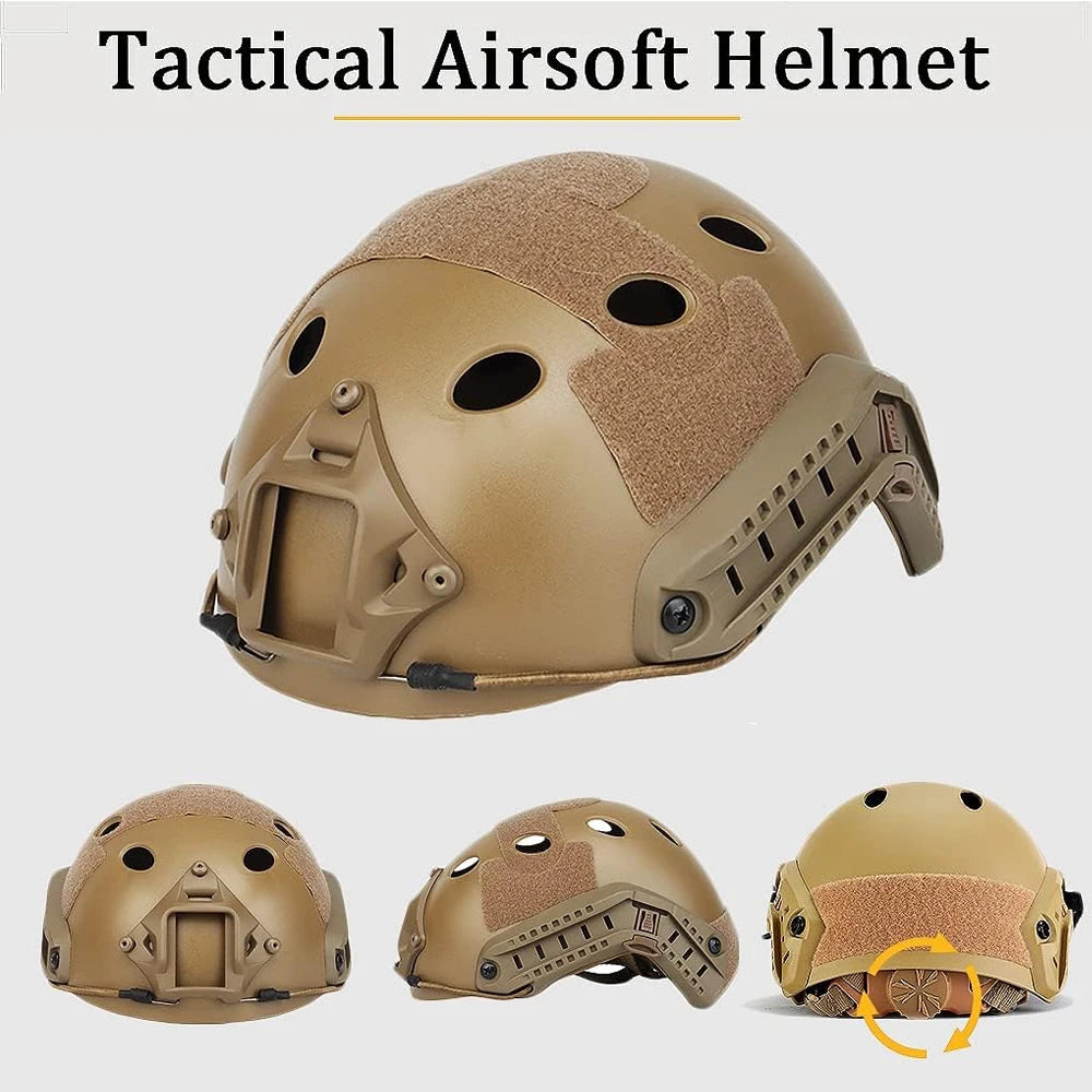 Airsoft Helmet Sets,with Tactical Headset LED Helmets Light Camouflage Helmet Cover NVG Mount,for Hunting Paintball Shooting