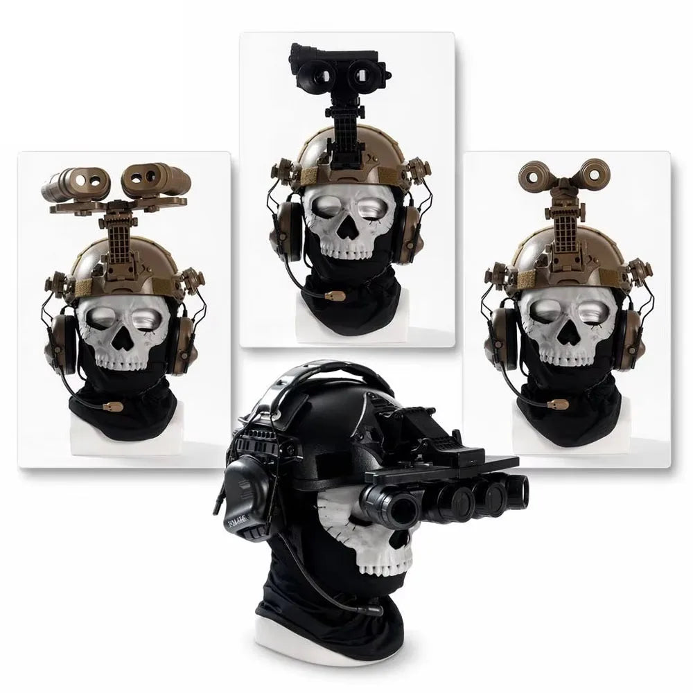 QX Tactical Kids Airsoft Helmet Set with Ghost Full Face Mask NVG Model Headphones CS COD Cosplay