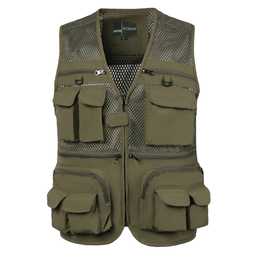 :Men's Vest Tactical Webbed Gear Coat Summer Photographer Waistcoat Tool Many Pocket Mesh Work Sleeveless Jacket Male