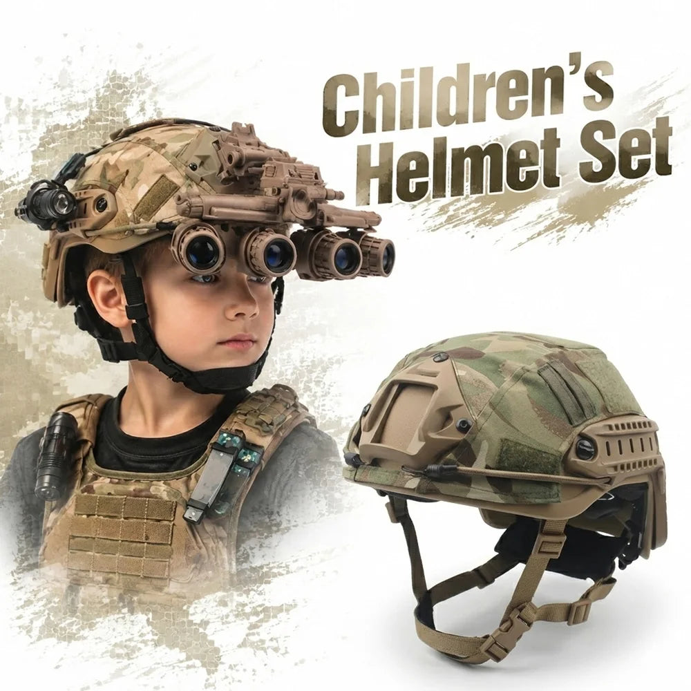 Kids FAST Helmet Set Adjustable Airsoft Helmet with Goggles Night Vision Model Flashlight for Outdoor Game Cosplay Role-Play