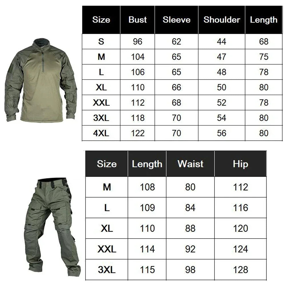 Tactical Suit Men Hunting Training Shirt Pants 2 Piece Sets Outdoor Hiking Camouflage Quick-dry Ripstop Outdoor Sport Uniform