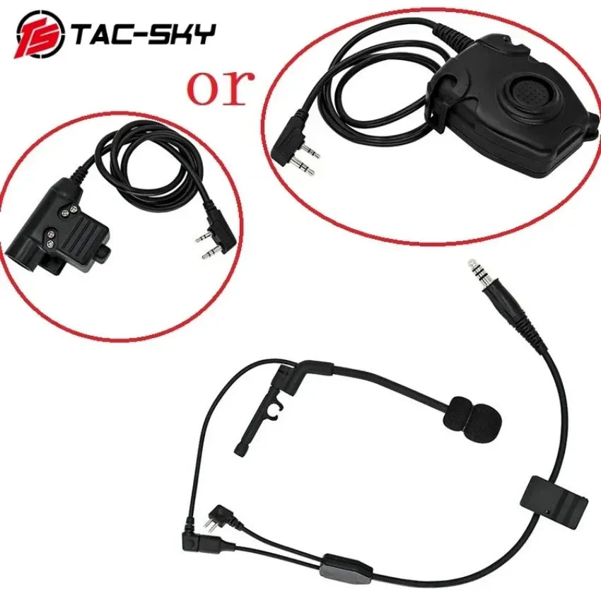 TAC-SKY Y-line kit, compatible with U94 PTT or PELTO PTT and Comta headset microphones for COMTAC outdoor hunting headsets