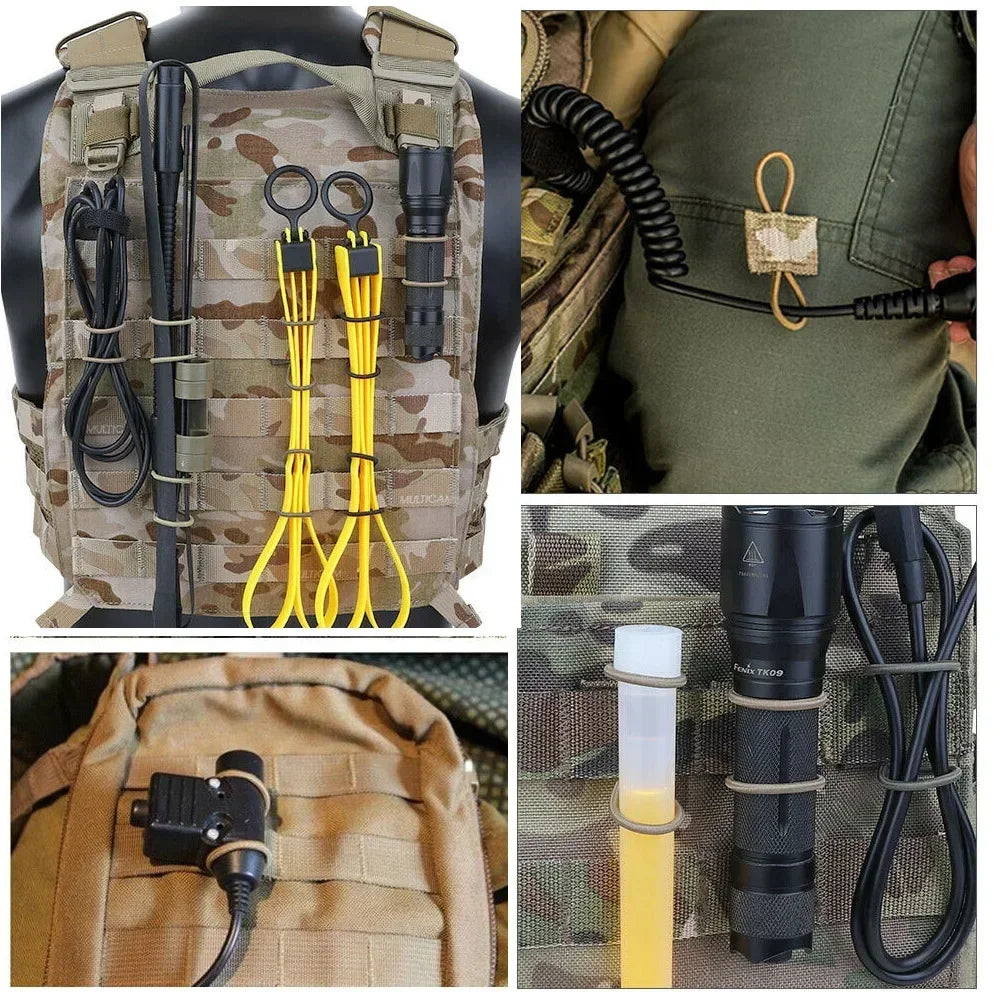 10pcs Elastic Nylon Webbing Ribbon Buckle Outdoor Hiking Hunting Backpack Vest MOLLE PTT Antenna Stick Pipe Binding Retainer