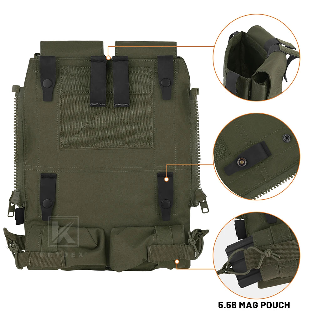 KRYDEX Tactical Modular Pouch Zip On Molle Zipper Back Panel Backpack Bag With Mag Pouch for AVS JPC2.0 CPC Plate Carrier Vest