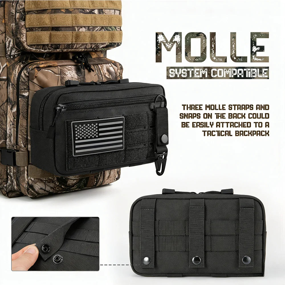Outdoor Hiking Bag Multifunctional Molle Tactical Waist Bag, Sports Waist Pack, Nylon Portable Waist Bag with Emblem and Fixed Buckle for Hunting, Camping, Cycling