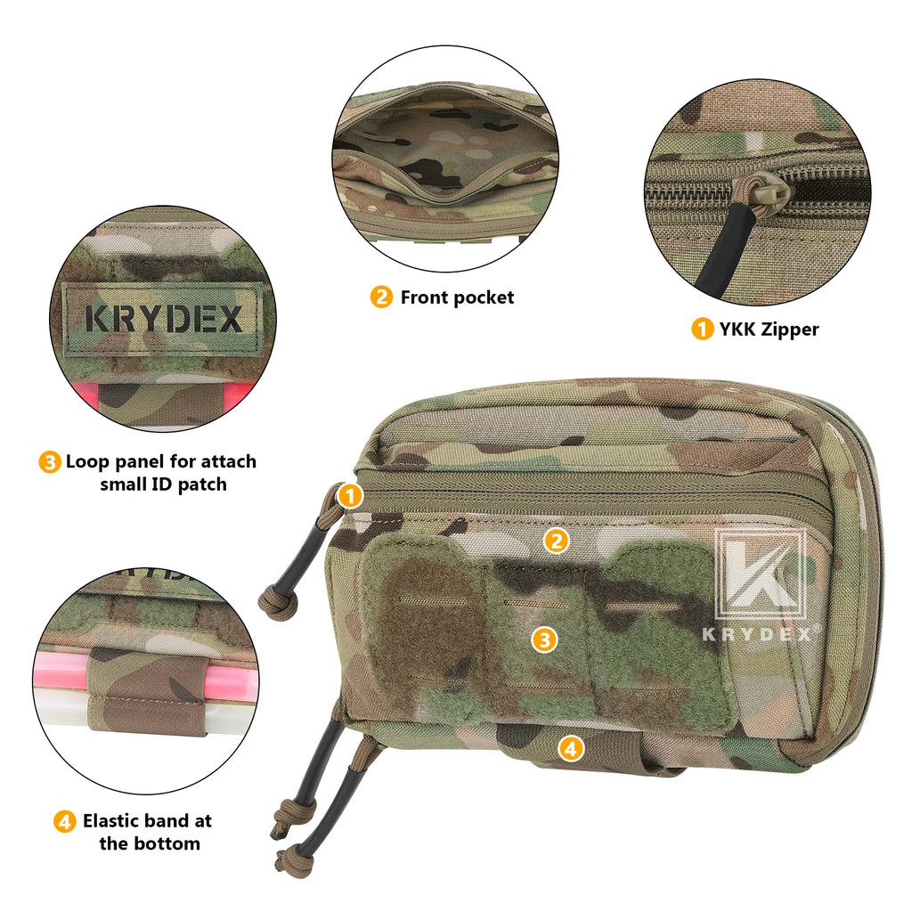 KRYDEX Tactical Admin Pouch MOLLE Utility Pouch Front Pocket with Chemlight Holder for Vest and Chest Rig Hunting Outdoor Bag