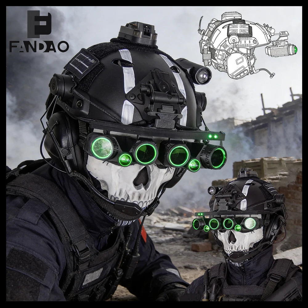 Tactical Ghost Helmet Set Call of Duty 19 Night Raid Ghost Helmet Set with Headset Skull Masks for CS Paintball Game Cosplay