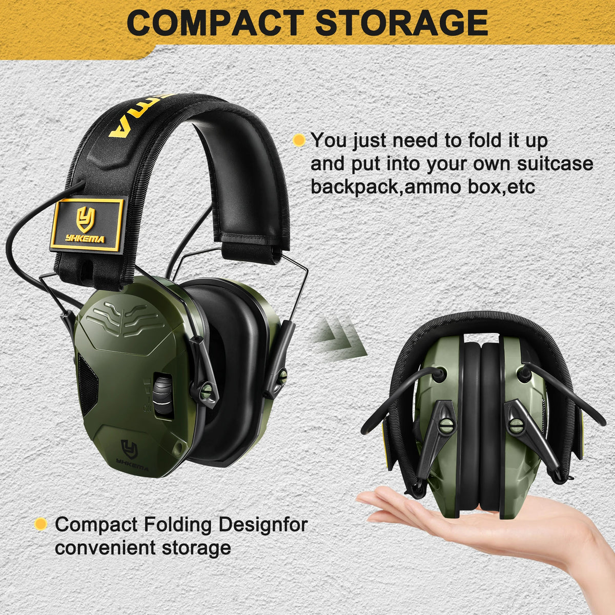 YHKEMA Earmuffs Active Headphones for Shooting Electronic Hearing Protection Hunting Headphone with Portable Storage Bag