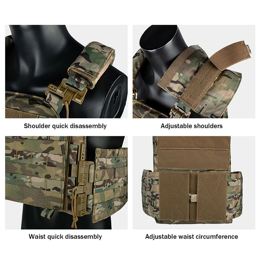Breathable camouflage vest with quick release buckle design, adjustable vest with 2L water bag, outdoor adventure equipment