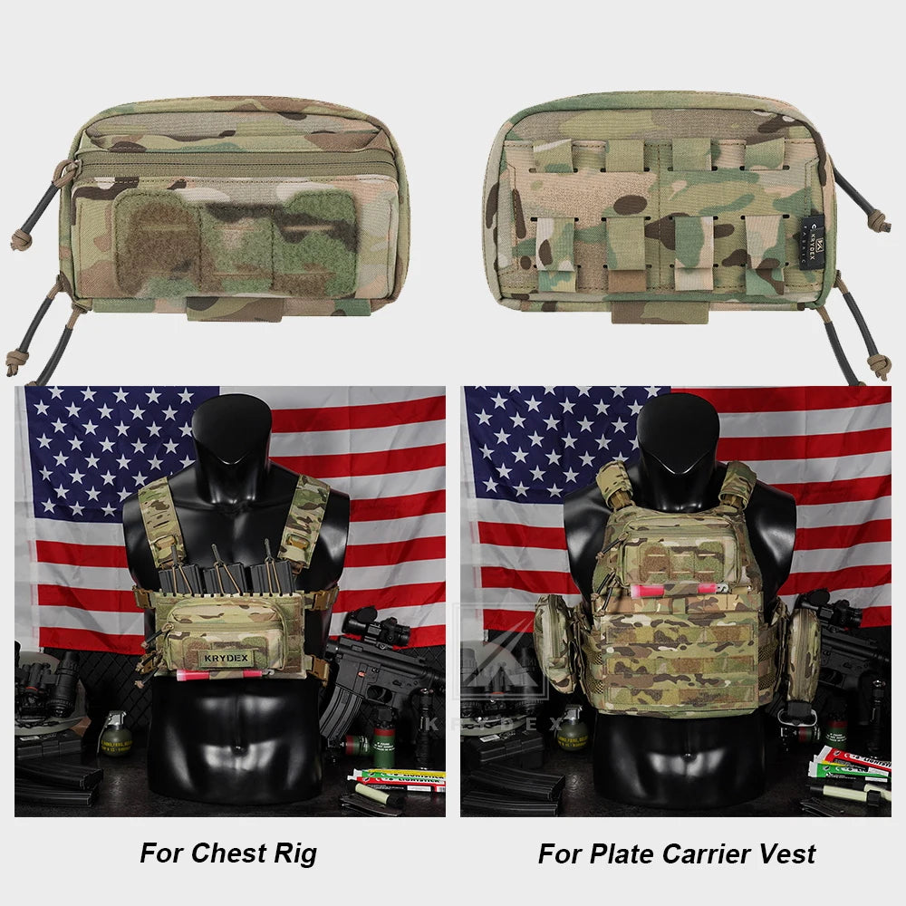 KRYDEX Tactical Admin Pouch MOLLE Utility Pouch Front Pocket with Chemlight Holder for Vest and Chest Rig Hunting Outdoor Bag