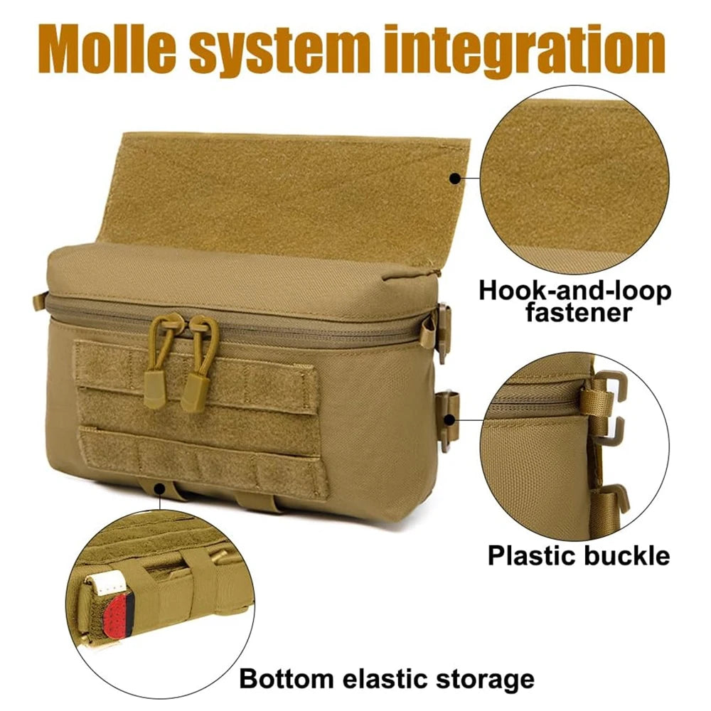 Tactical Molle Admin Pouch Sports Hunting Dump Pouch Nylon Front Pouch of Plate Carrier Chest Rig with Molle Carrying Kit Bag