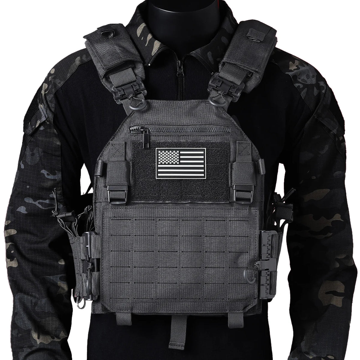 (Gift of American Flag) Outdoor Training Tank Top Multi functional MOLLE Waterproof, Wear resistant, Quick Release Tank Top