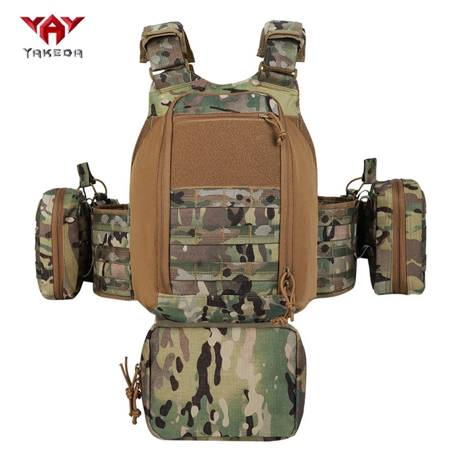 YAKEDA modular quick release outdoor camouflage vest with multiple accessories, partitioned storage, replaceable front panel