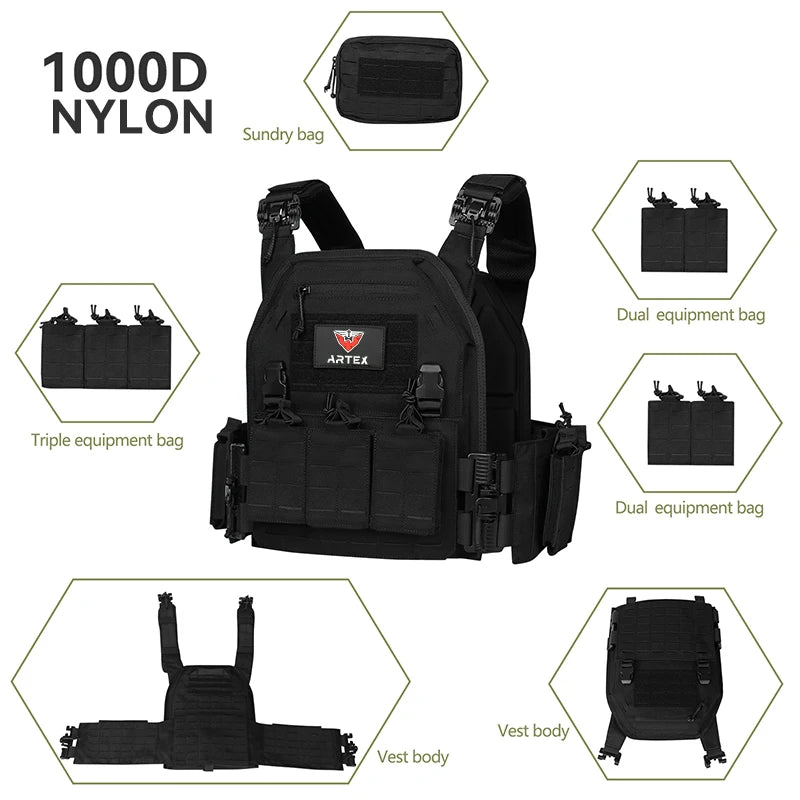 ARTEX Tactical Outdoor Vest Quick Release Adjustable Hunting Vest with PALS Molle System