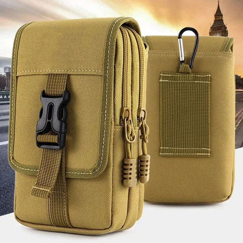 1× Black EDC Molle Bag Purse Double Layer Outdoor Waterproof Waist Fanny Pack Men Phone Pouch Camping Hunting Tactical Waist Bag