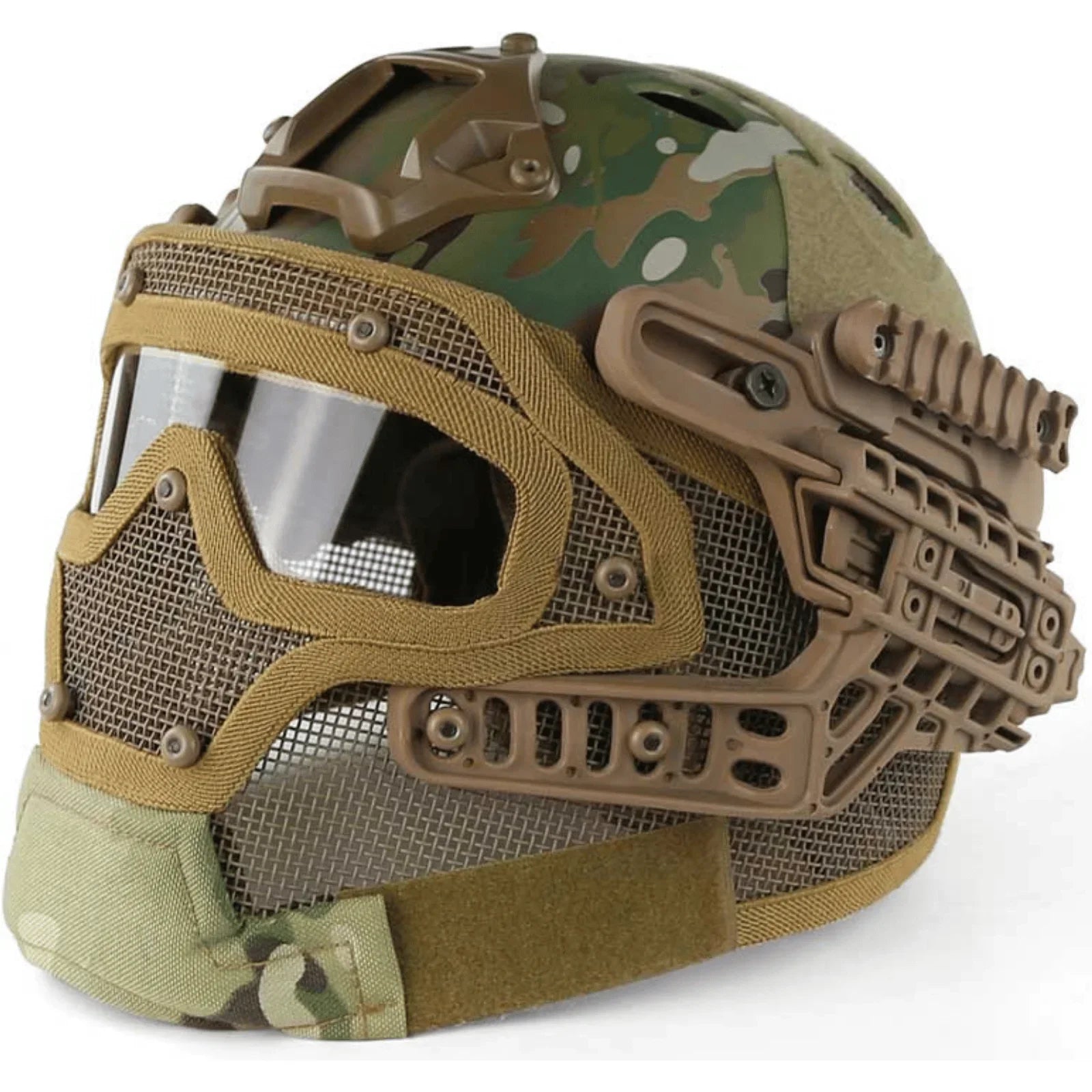 Airsoft Mesh Helmet Full Face with Round Holes FAST Helmet Anti-Fog Glassess Breathable Mask for Hunting Shooting Wargame Gear