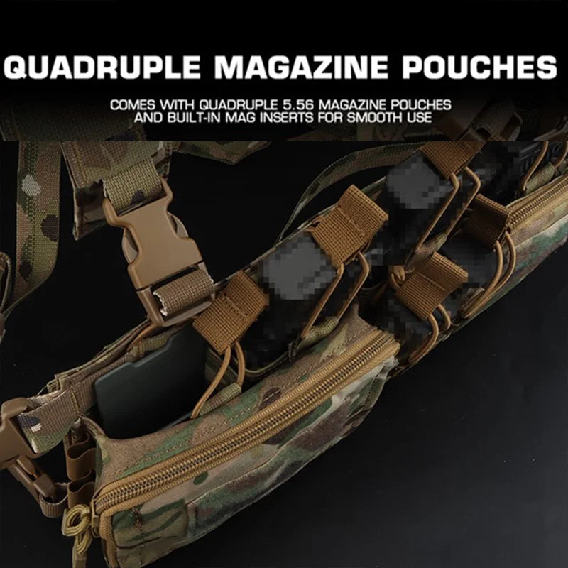 D3CRH Modular Chest Rig Multi Function Utility Panel MOLLE Hook Loop 5.56 9mm Mag Pouch Holder for Wargame Hunting Gear
