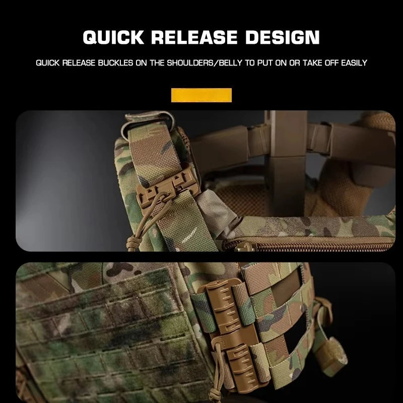 Full-Size Tactical Plate Carrier Vest Hunting Lightweight Mesh Comfort Body Armor MOLLE Quick Release Airsoft Combat Gear
