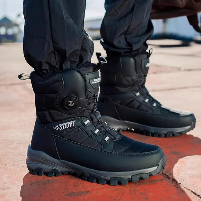 Warm Men's Snow Boots Waterproof Outdoor Winter Snowboots Rotated Button Men High Top Plush Cotton Shoes Man Winter Hiking Shoes