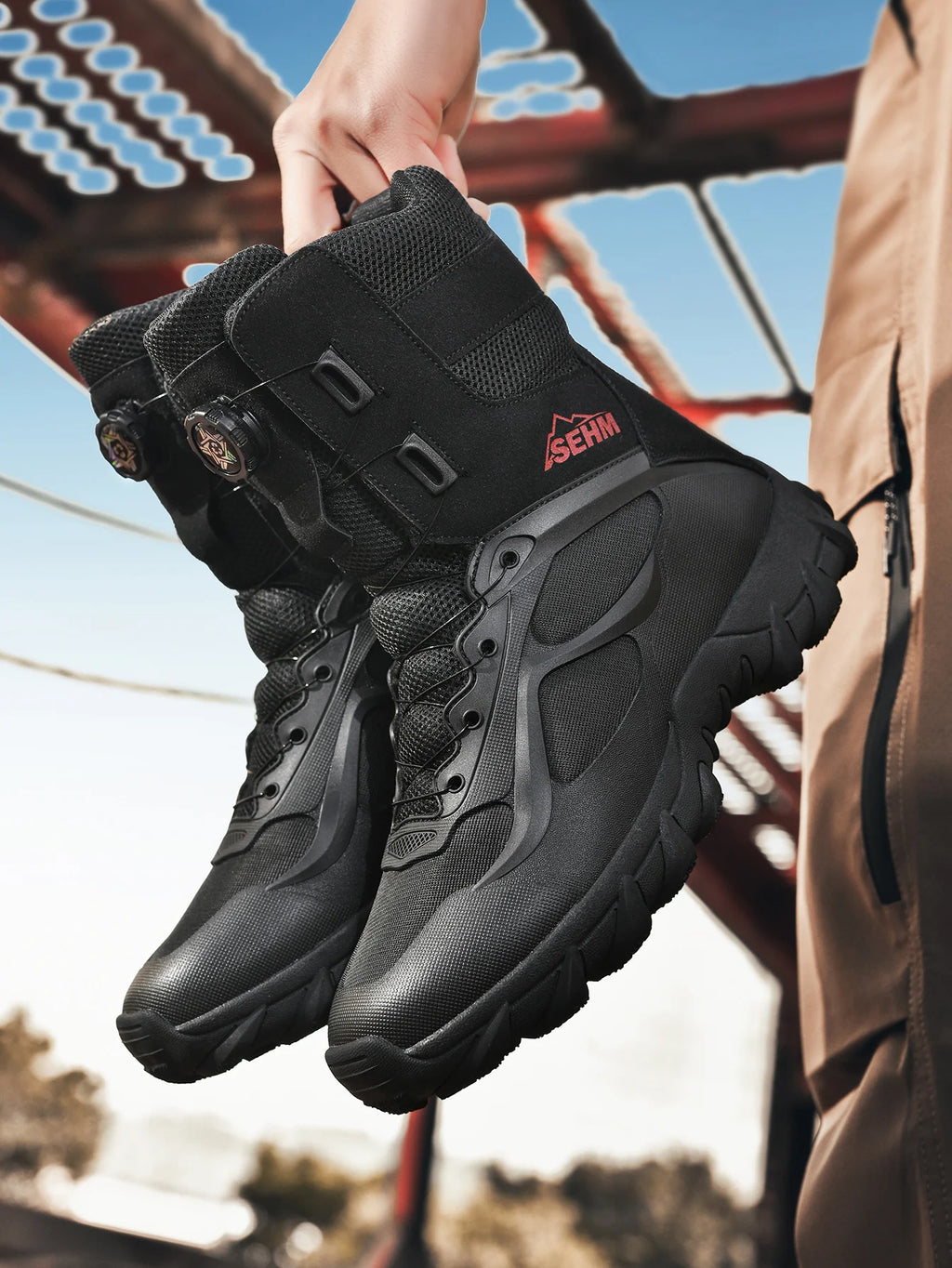 Men's Outdoor Hiking Boots Thick-Soled Non-Slip Lace-Free Outdoor Boots, Men's Hiking and Trekking Boots