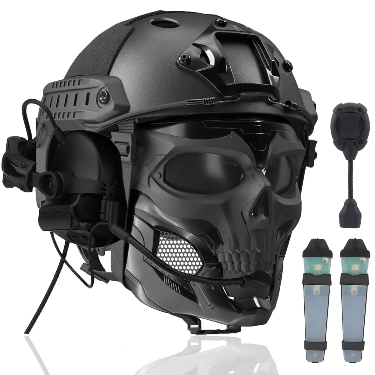 Airsoft Fast Helmet Set Adjustable Tactical Paintball Helmet with Military Headset Skull Mask Memory Foam Pad for Adult Teenager