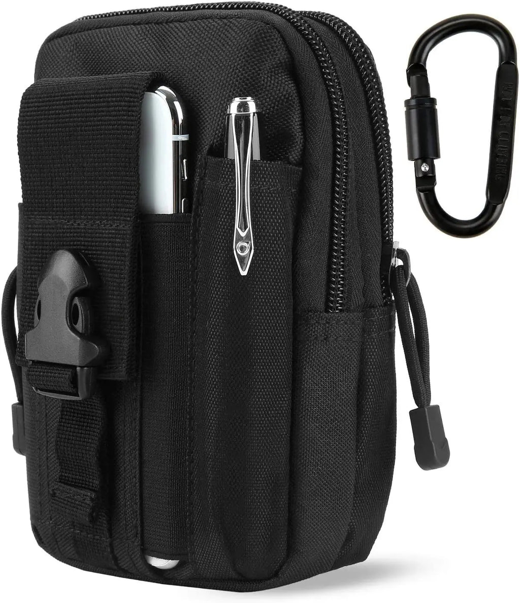 Tactical EDC Pouch Molle Waist Bag With Carabiner Heavy Duty Utility Belt Phone Holster Fits Large Smartphones & Tools