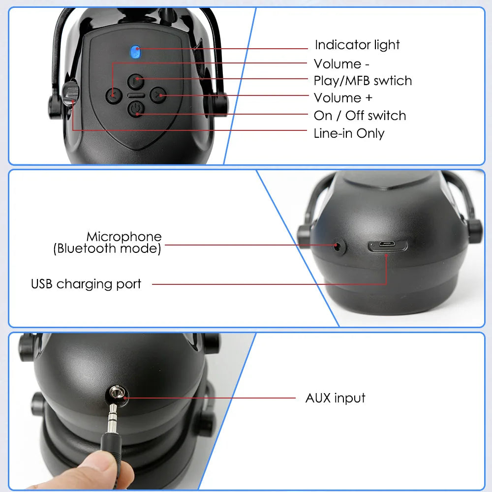 CE Bluetooth Ear Muffs Adjustable Cap-mounted Earmuff Safety Helmet Attachable Hard Hat Earmuff Hearing Protection Outdoor Work
