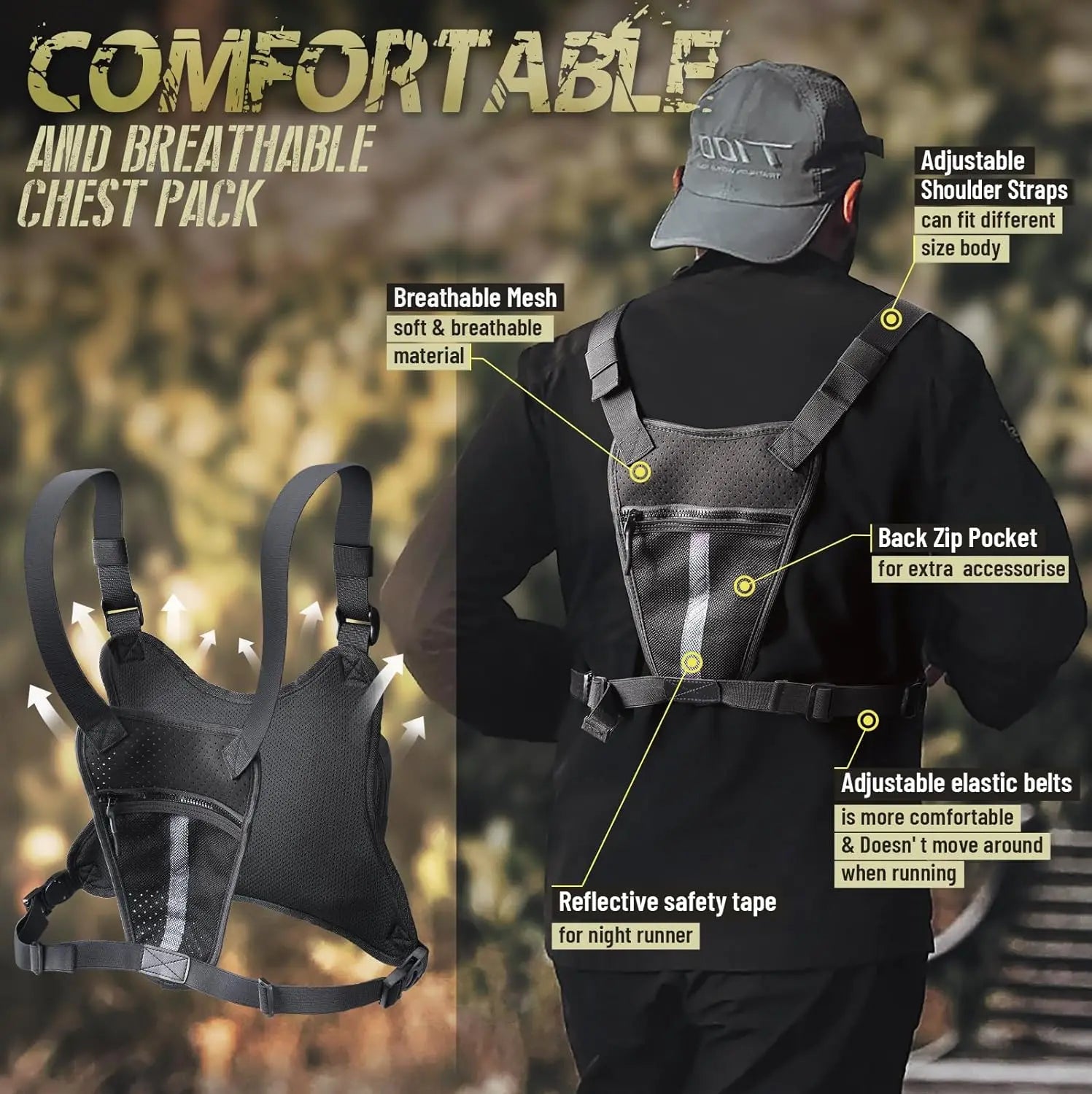 Molle Chest Rig Bag with Gun Holster Pistol EDC Chest Pack Concealed Carry Tactical Chest Holster for Running Hunting Vest Bag