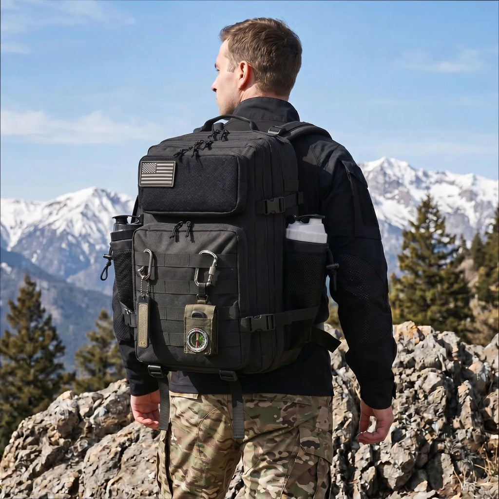 45L Large Tactical Hunting Backpack Shooting Rucksack with Dual Water Bottle Holders Outdoor Camo Hunting Gear Storage Backpack Survival Equipment Bag for Wild Shooting Hunting Trip Hiking Trekking Travel Sports EDC Daily Use Unisex Hunter Daypack