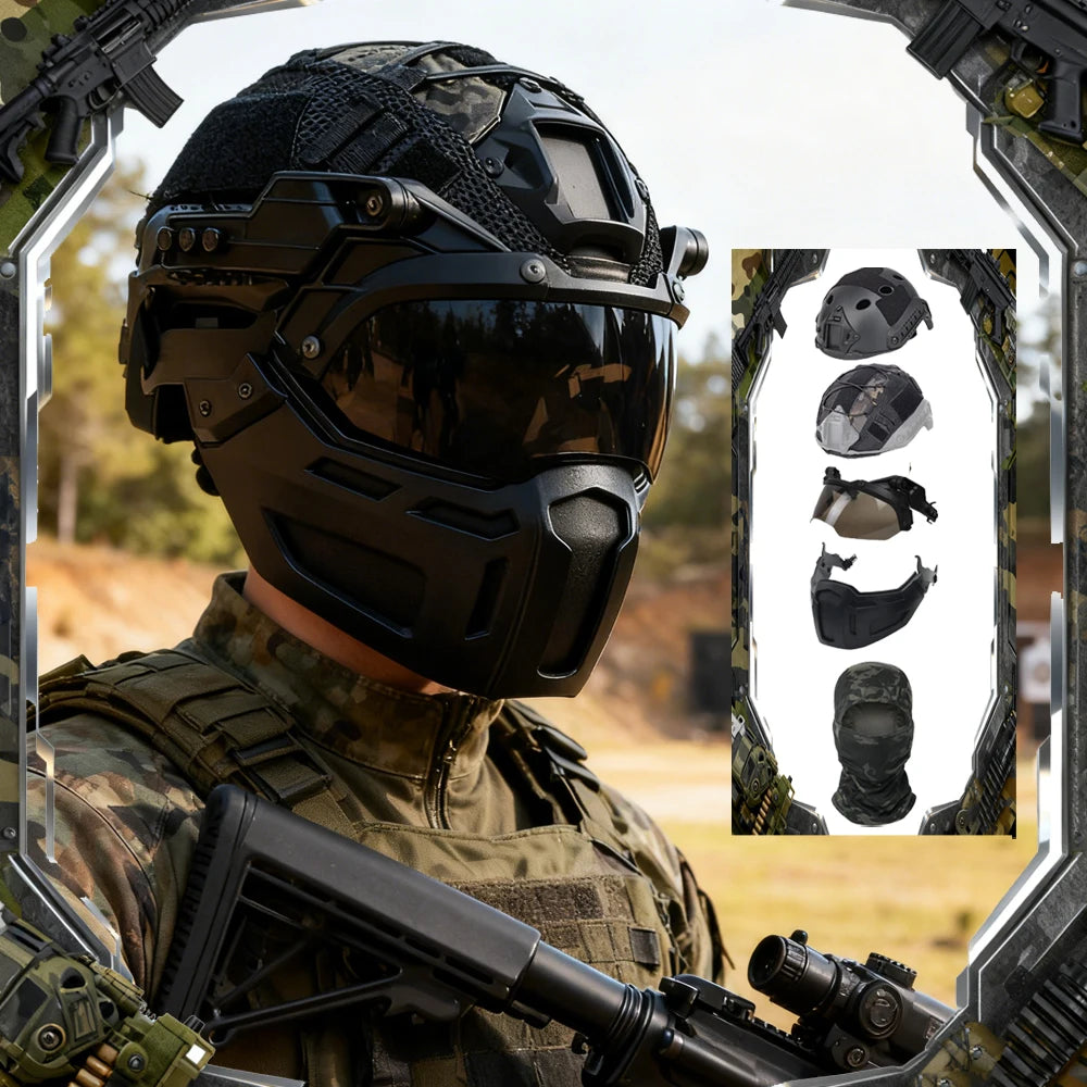 Tactical Fast Helmet Set with Mask Goggles & Helmet Cover Adjustable Lightweight Airsoft Paintball CS Hunting Training Gear