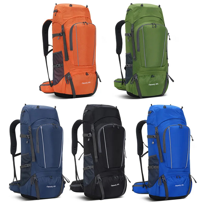 80L Waterproof Multifunctional Outdoor Backpack Large Capacity Mountaineering Bag with Rain Cover for Camping Hiking