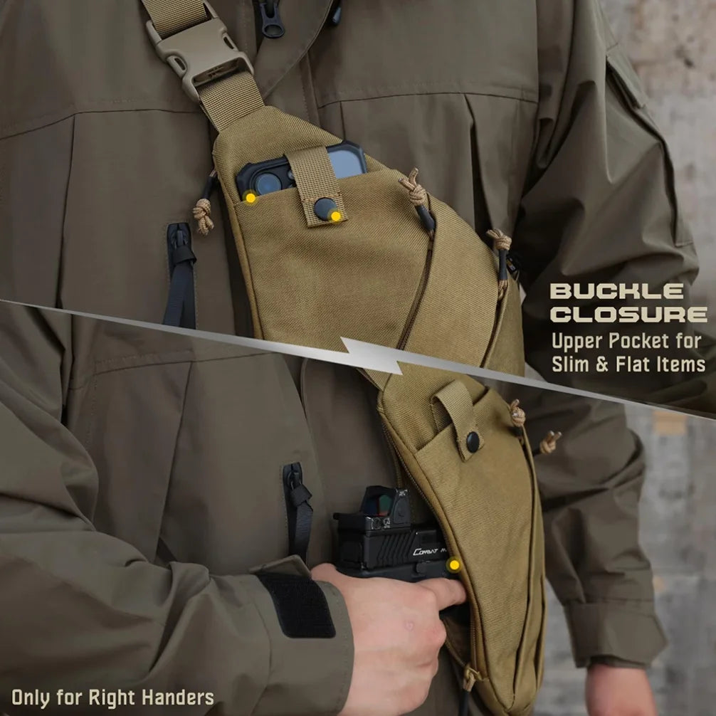 Tactical Concealed Carry Gun Bag - Right-Hand Draw Pistol Holster with Anti-Theft Design Lightweight Crossbody Chest Bag